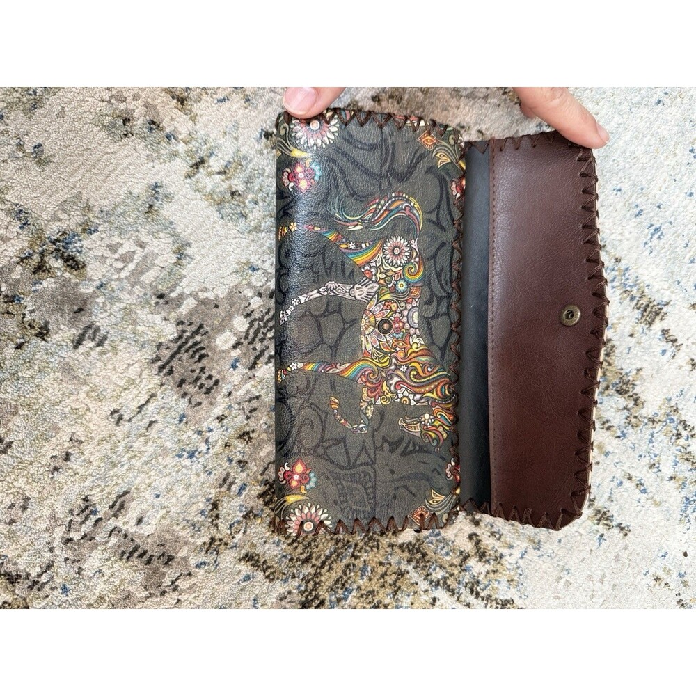 hand stitched vegan leather Harmony Wallet mosaic Dark Horse LNC BOHO - Picture 4 of 6